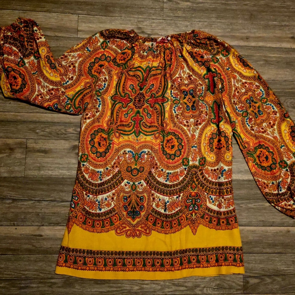 1960's Boho  Paisley Print Mini Dress - Picture 2 of 6